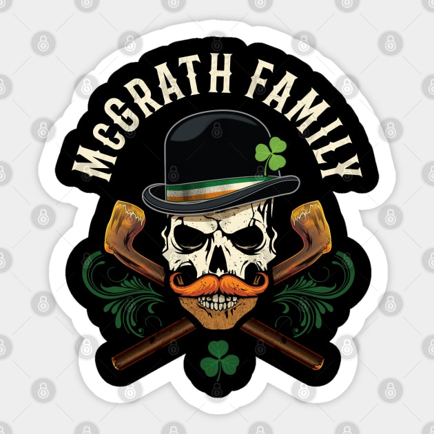 McGrath Family Irish Skull with Shillelagh and Shamrock Sticker by Celtic Folk